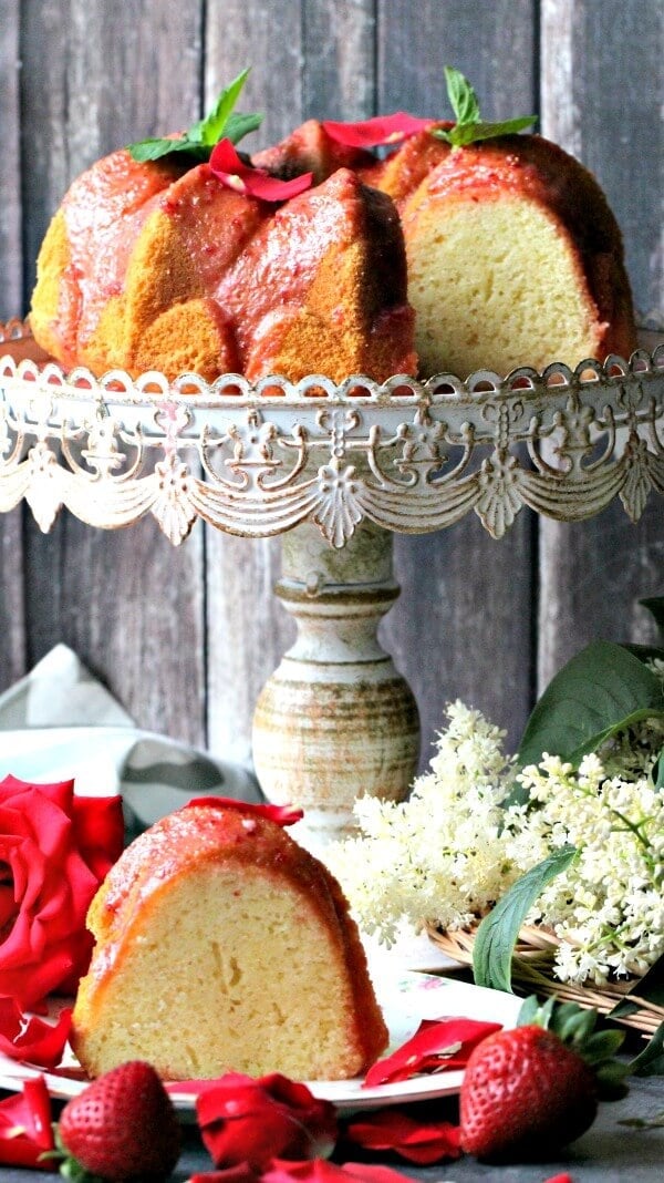 Rosewater Chiffon Cake with Fresh Strawberry Glaze