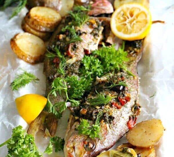 Whole Roasted Red Snapper with Potatoes One pan