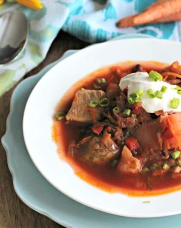 Roasted Red Beet Bean Soup with Pork
