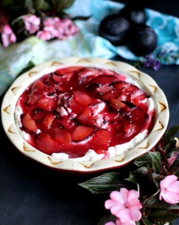Flourless White Chocolate Plum Pie