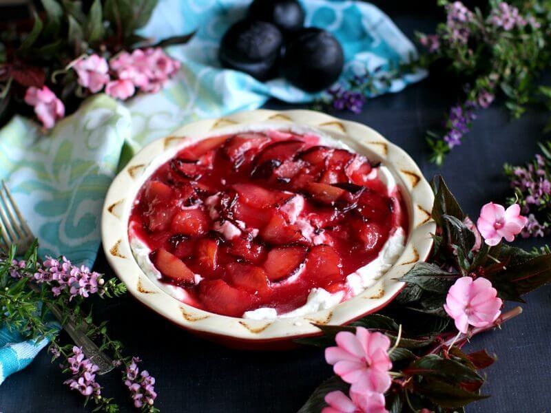 Flourless White Chocolate Plum Pie