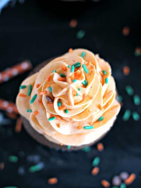 Homemade pumpkin brownie with buttercream frosting