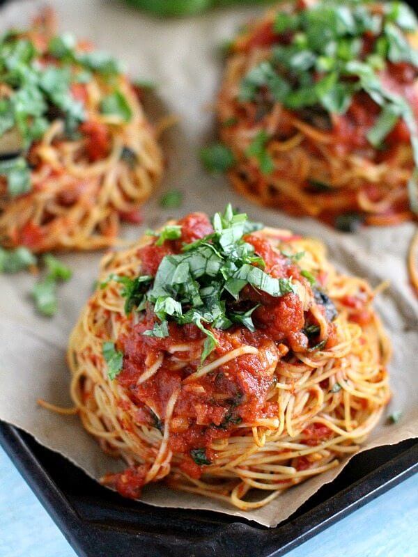 Chicken Mushrooms Spaghetti Nests