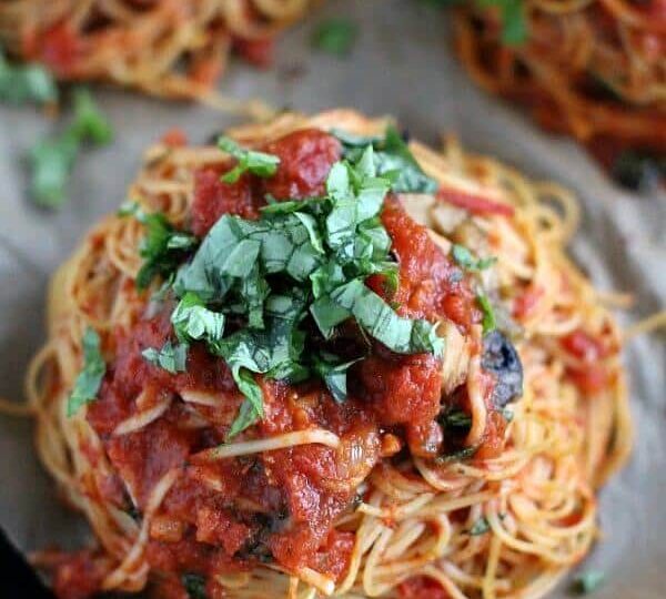 Chicken Mushrooms Spaghetti Nests