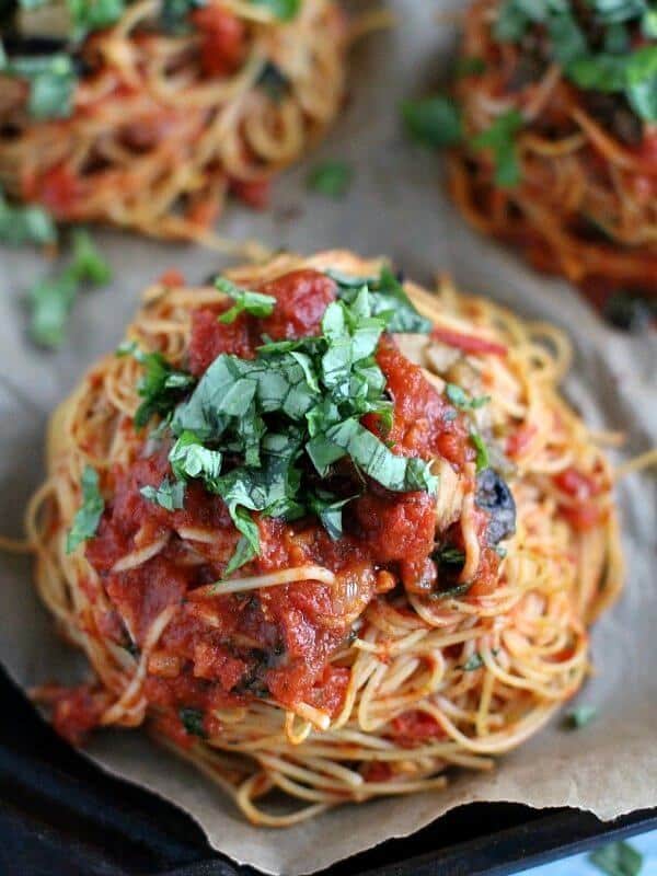 Chicken Mushrooms Spaghetti Nests