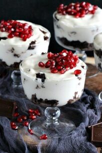 Brownie Trifle with Butterscotch Pudding is a decadent and easy to make pudding, topped with fresh pomegranate arils for a pop of color.