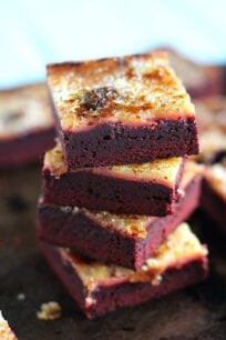 Red Velvet Creme Brulee Brownies are the perfect combo of rich, decadent chocolate, creamy vanilla and caramelized crunchy sugar.