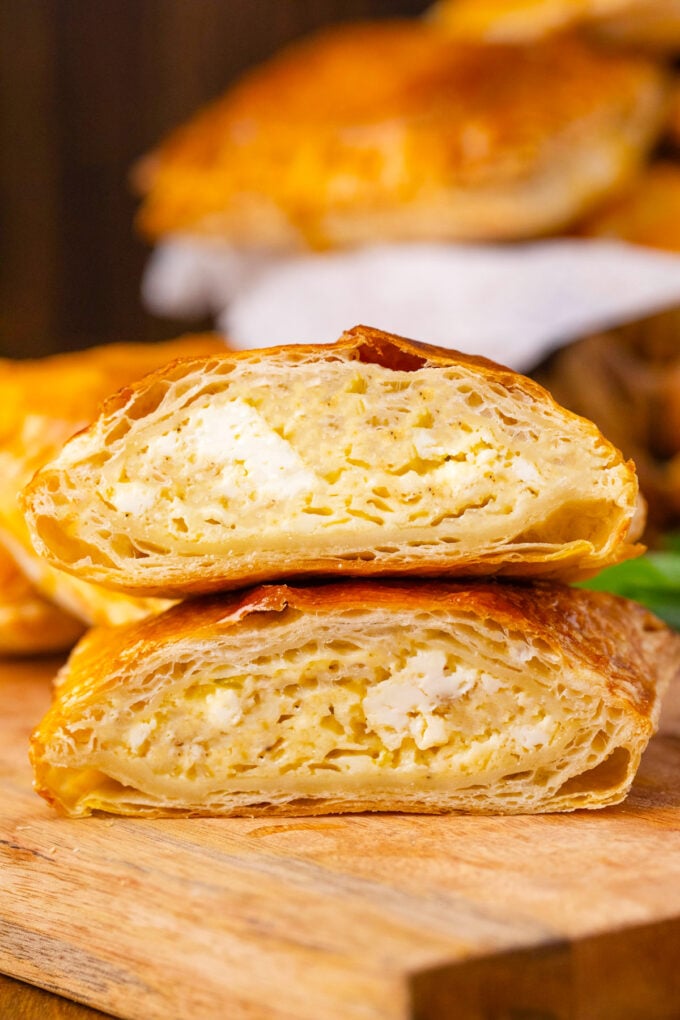 Cheesy puff pastry cheese pockets.