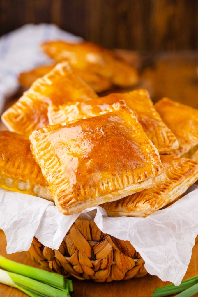 Flaky puff pastry cheese pockets.
