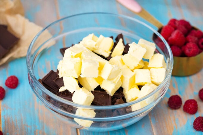 Chocolate and butter in a bowl.