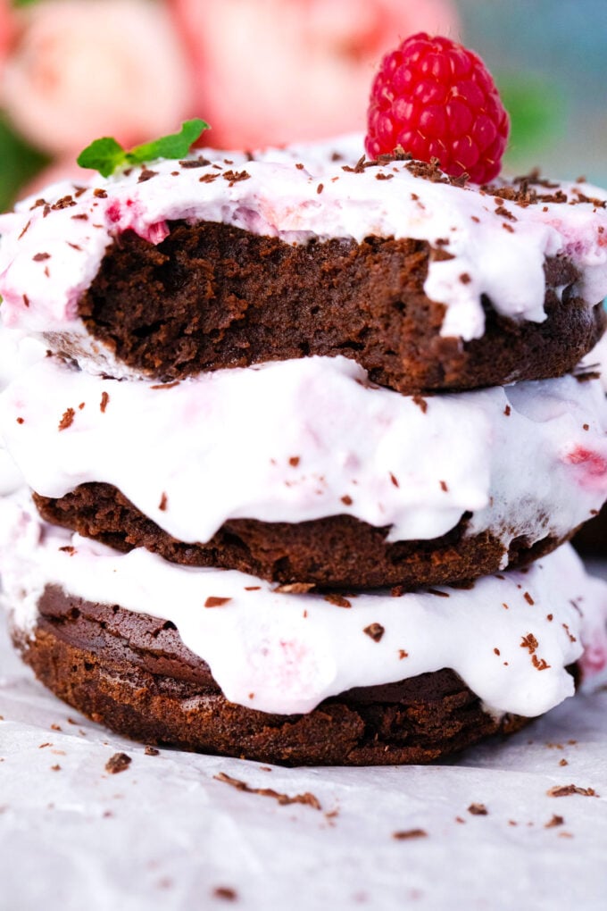 Rich and decadent flourless chocolate cake baked donuts.