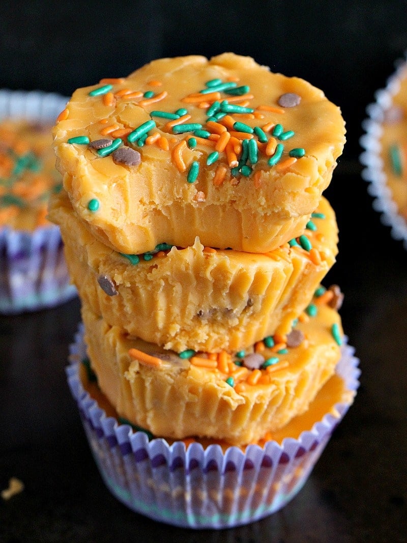 Pumpkin fudge topped with sprinkles 