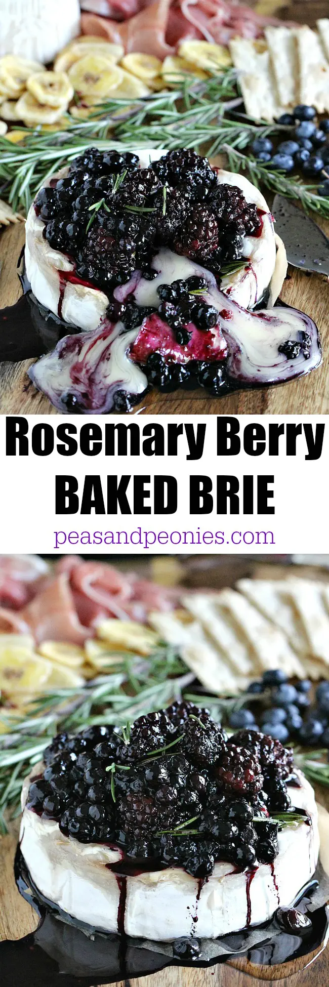 Rosemary Berry Baked Brie with roasted blueberries and blackberries.