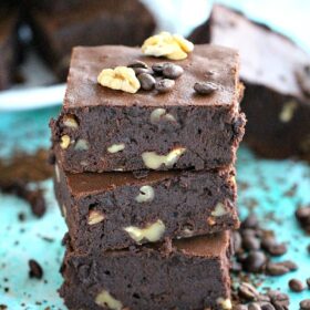 Fudgy Walnut Coffee Brownies are made with instant coffee for a deep and shining java flavor, and loaded with chewy walnuts for the perfect dessert.
