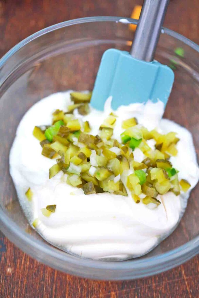 mixing mayo with pickles