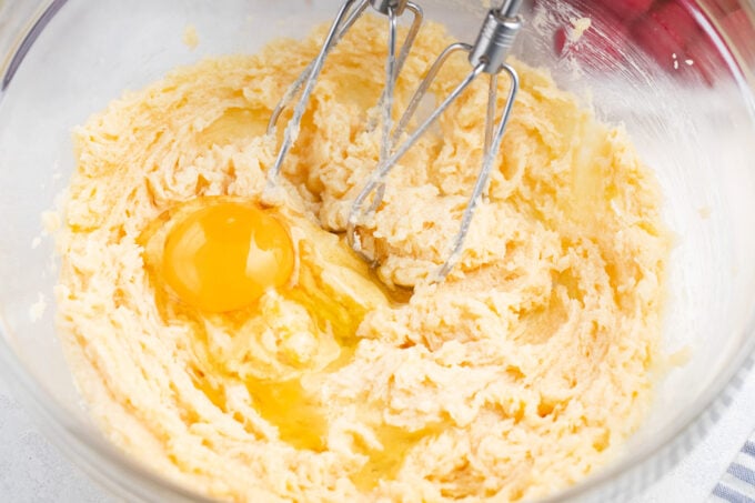 Whisking butter and eggs.