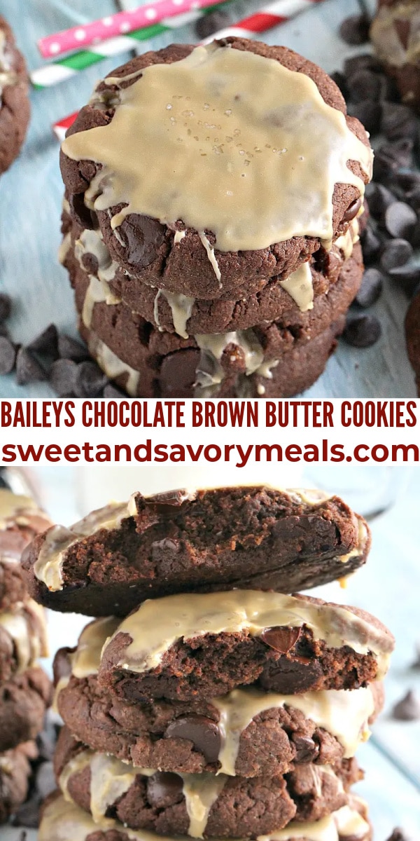 easy baileys chocolate brown butter cookies pin