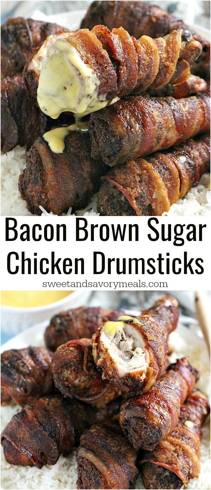 Spicy Brown Sugar Bacon Wrapped Chicken Drumsticks are sweet and spicy and full of flavor, crunchy on the outside and juicy on the inside.