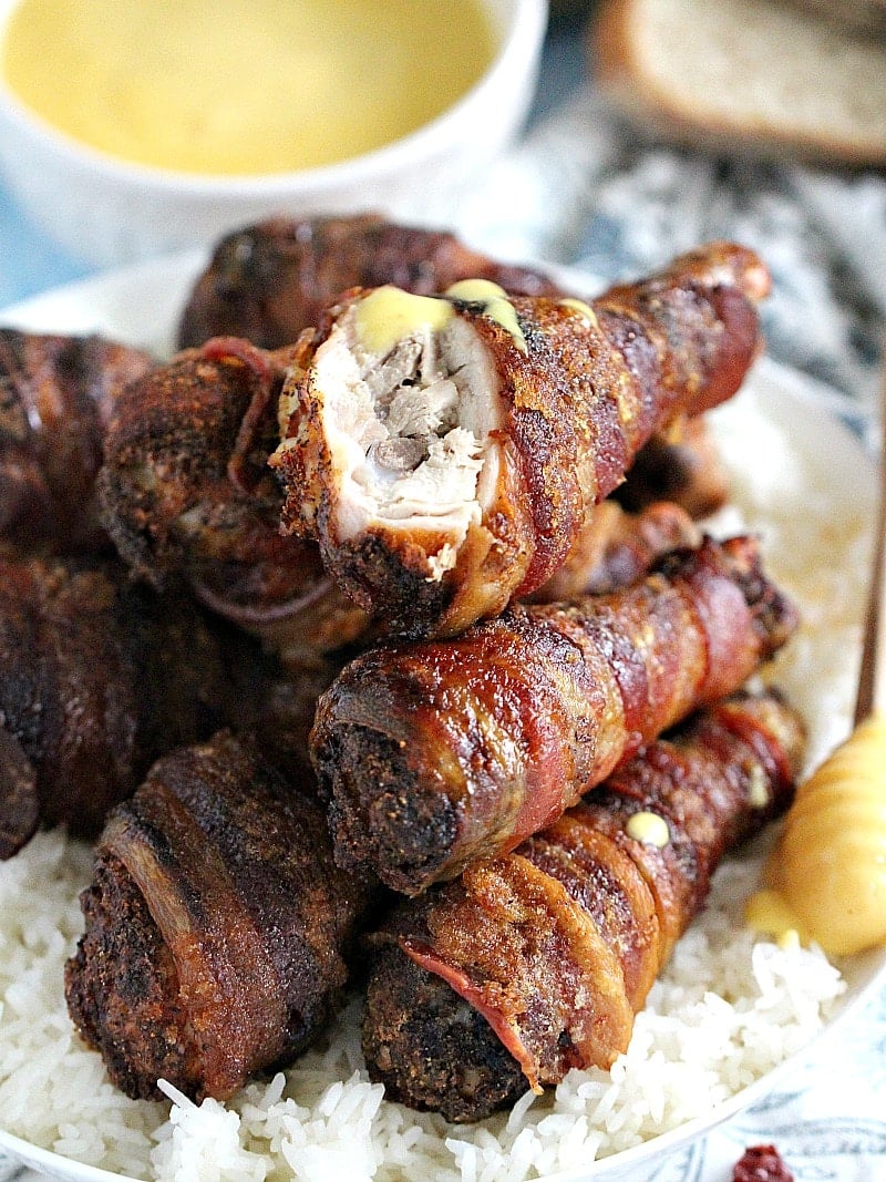 Spicy Brown Sugar Bacon Wrapped Chicken Drumsticks