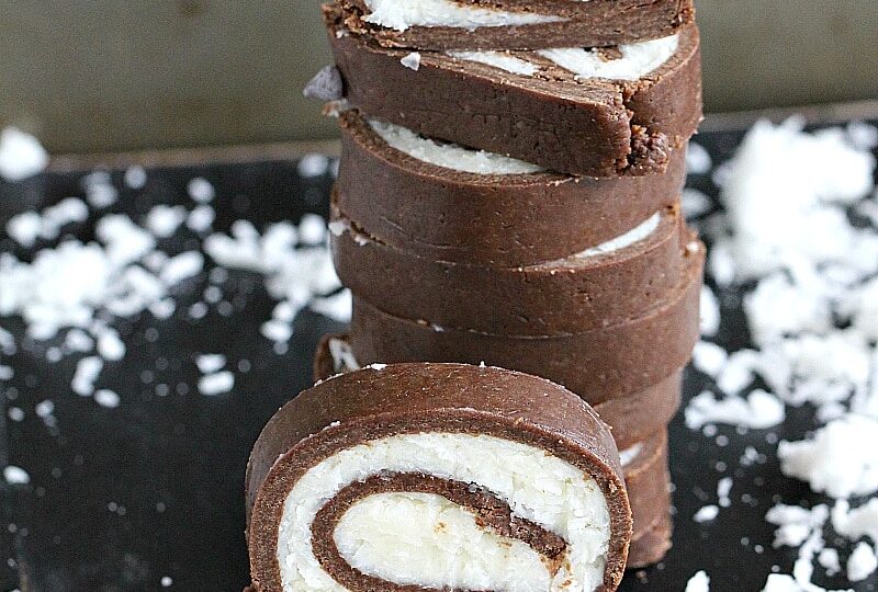 This easy and fun no bake almond joy roll is dense, chocolaty and has a creamy, sweet and smooth coconut filling. A perfect kitchen project for kids and adults.