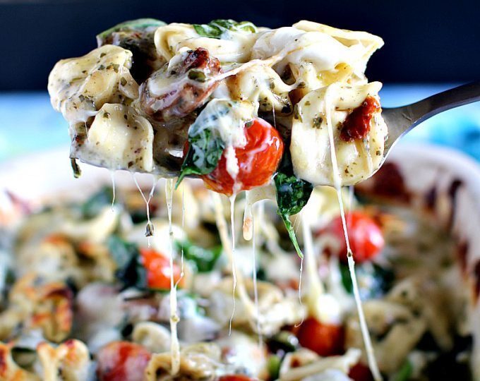 6 Ingredients only, Sausage Pesto Tortellini Casserole made with fresh ingredients is perfect for delicious and quick weeknight dinners.