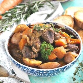 Slow Cooker Beef Stew is incredibly easy to make and filling with tender beef and veggies. Comfort food at it's best made easy in the slow cooker.