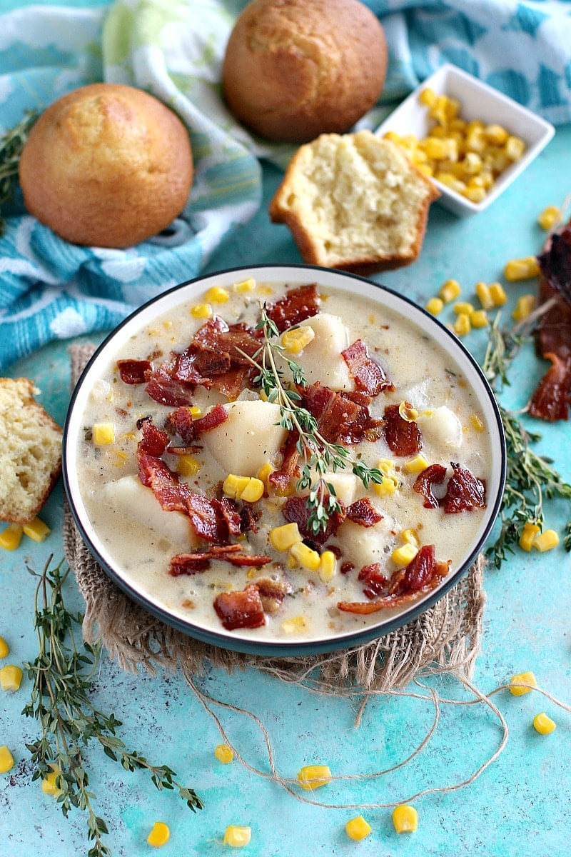 Slow Cooker Corn Chowder with Bacon - Sweet and Savory Meals
