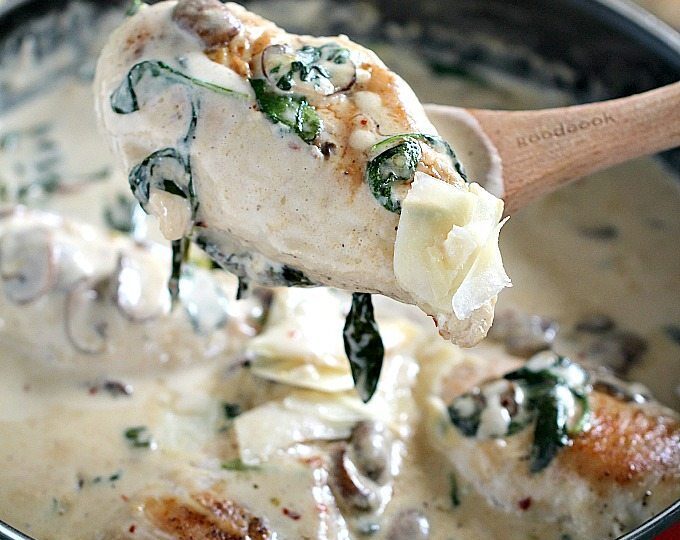 Creamy Parmesan Mushroom Chicken is made easy in One Pan and is ready in 30 minutes. Made with cheese, wine and garlic, it packs lots of flavor.