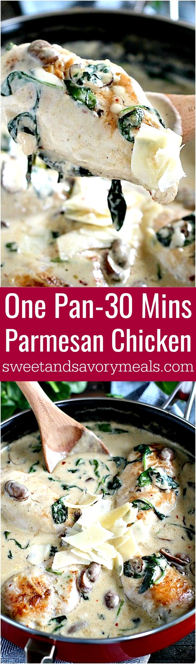 Creamy Parmesan Mushroom Chicken is made easy in One Pan and is ready in 30 minutes. Made with cheese, wine and garlic, it packs lots of flavor.