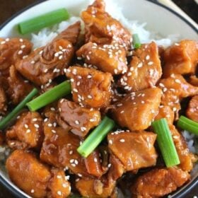 Mongolian Chicken on top of rice