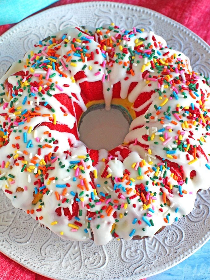 Rainbow Bundt Cake with Sprinkles