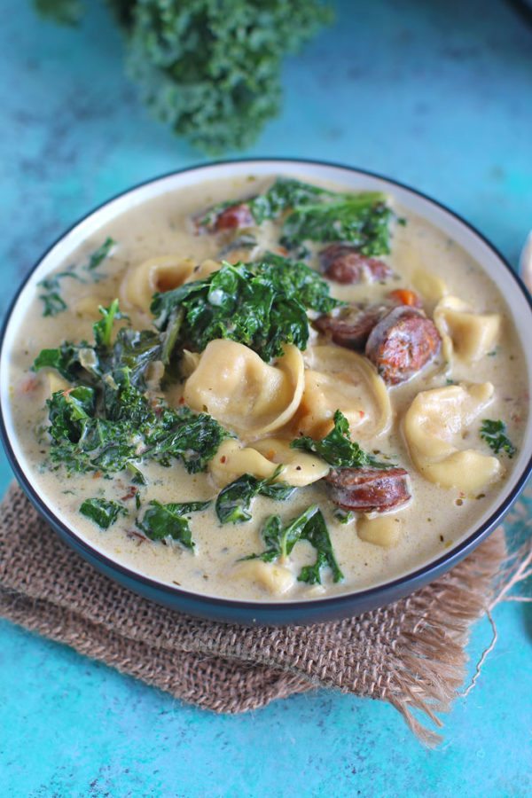Creamy Slow Cooker Tortellini Soup - Sweet and Savory Meals