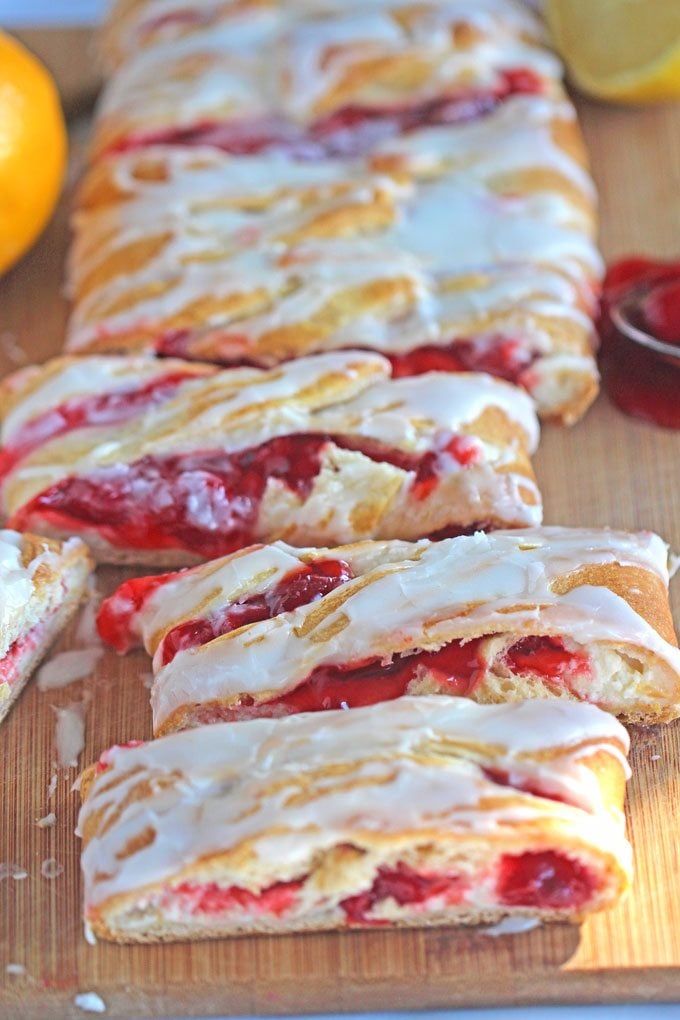 Image of homemade danish cake made with cream cheese and cherry.