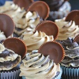 Dark Chocolate Peanut Butter Cupcakes are to die for, a rich dark chocolate peanut butter cupcake is topped with sweet peanut butter buttercream and peanut butter cup.