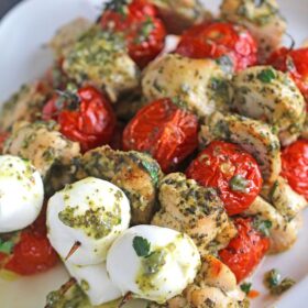 5 Ingredients only, Pesto Chicken Kebabs can be easily made in 30 minutes in your oven or grill for a delicious and healthy dinner.