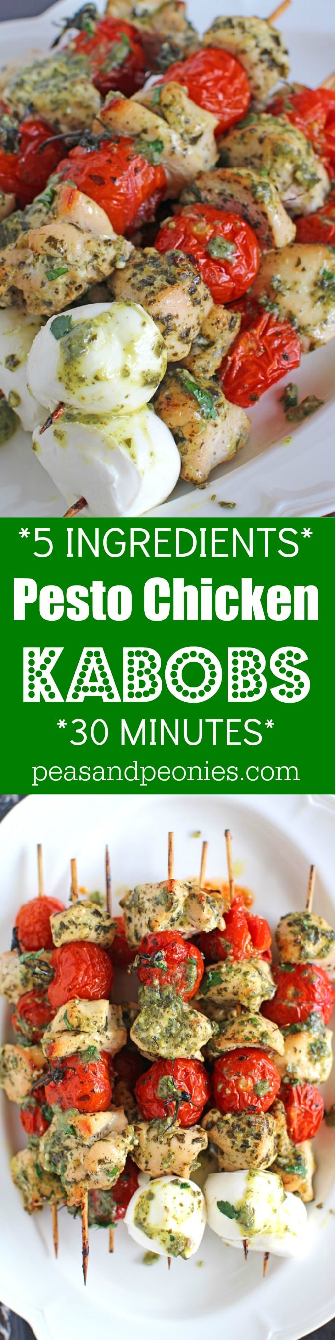 5 Ingredients only, Pesto Chicken Kebabs can be easily made in 30 minutes in your oven or grill for a delicious and healthy dinner.