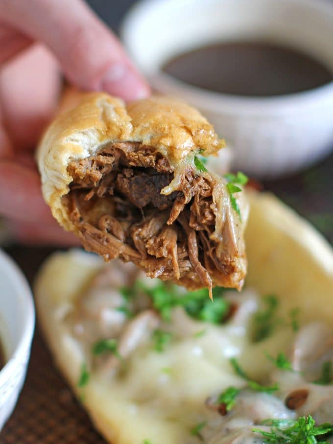 Slow Cooker French Dip Sandwiches are incredibly juicy, tender and so flavorful. Perfect for a delicious dinner and the best quick and easy party food.