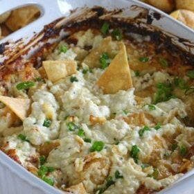 Chicken Caesar Dip made with shredded rotisserie chicken is the ultimate dip! Naturally gluten free and very easy to make!