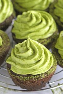 Matcha Cookie Cups filled with matcha green tea frosting.