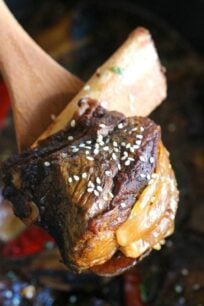 Slow Cooker Asian Short Ribs are so tender they fall of the bone.
