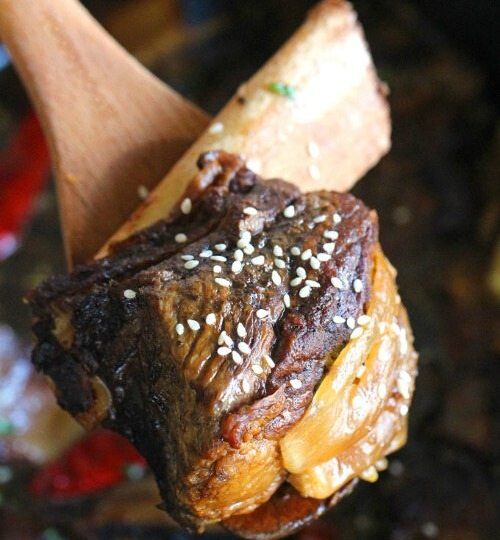 Slow Cooker Asian Short Ribs are so tender they fall of the bone.