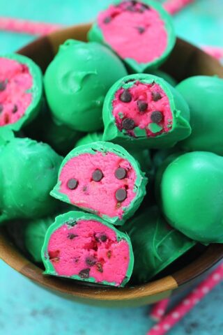 Watermelon Truffles are a fun, tasty and colorful summer treat. Easy to make, with just a few ingredients, these are also no bake.