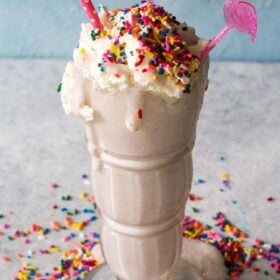 Vodka Cake Batter Shake is how adults have their birthday cake these days. Creamy, refreshing, with lots of sprinkles and just the right amount of booze.