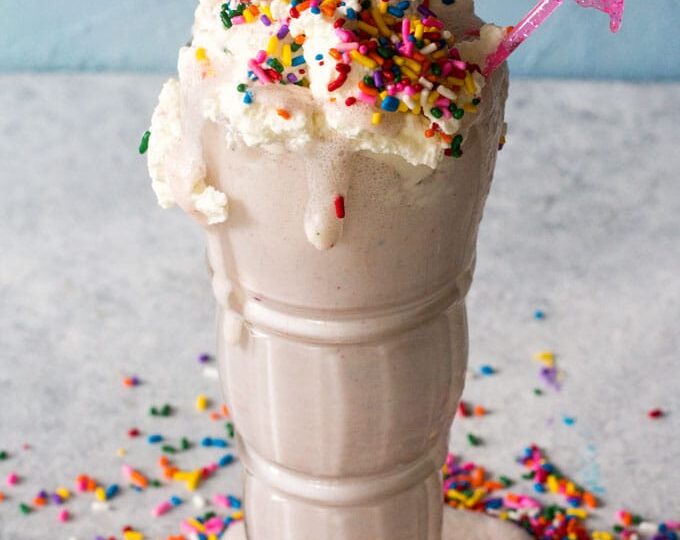 Vodka Cake Batter Shake is how adults have their birthday cake these days. Creamy, refreshing, with lots of sprinkles and just the right amount of booze.