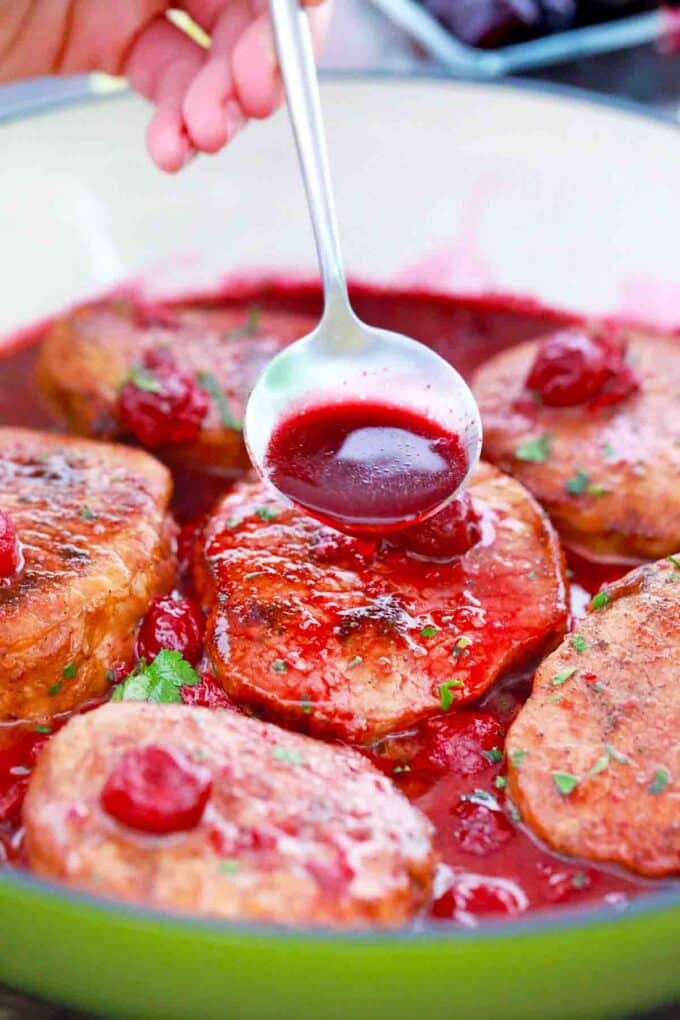 cooking cherry pork chops in a enameled pan