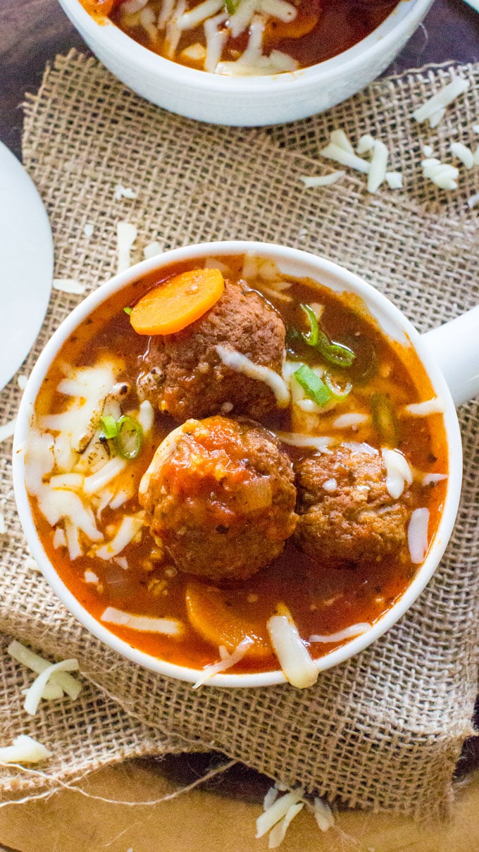 bowls of Instant Pot Italian Meatball Soup