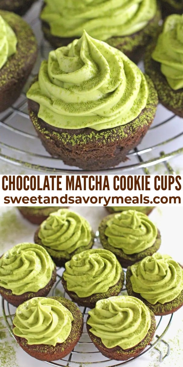 easy chocolate matcha cookie cups pin