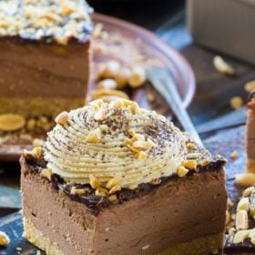 Creamy No Bake Chocolate Peanut Butter Cheesecake with an amazing creamy texture and peanut butter chocolate flavor.