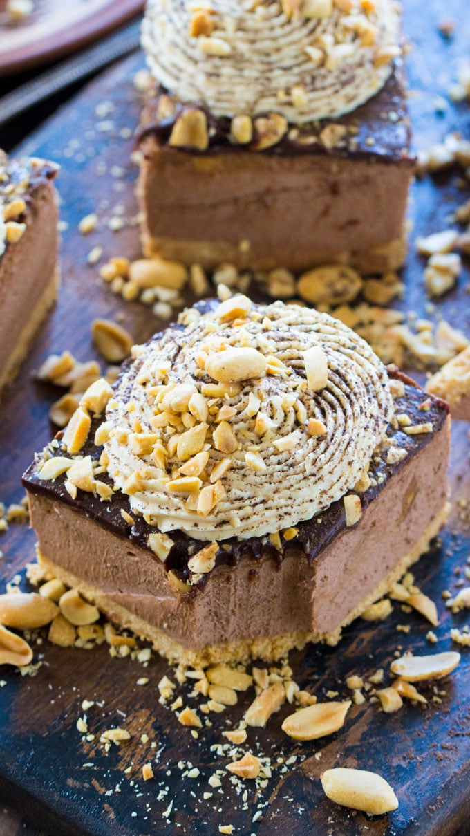 No Bake Chocolate Peanut Butter Cheesecake Slice