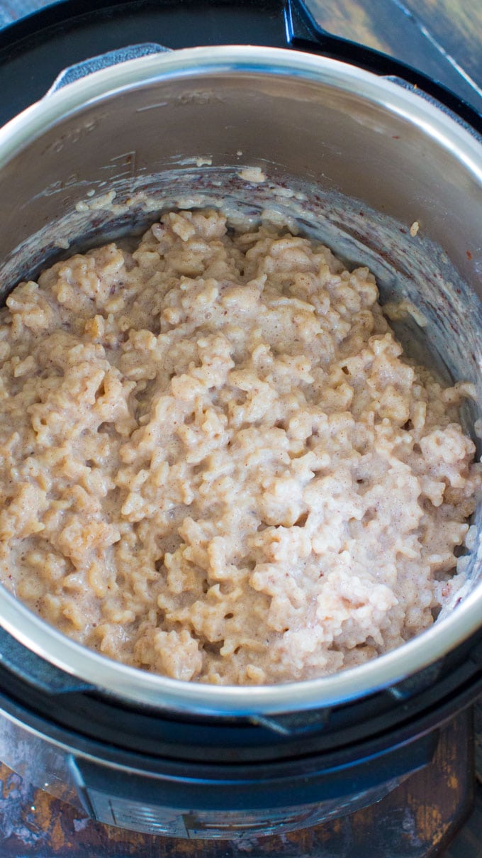 Imagine of creamy instant pot rice pudding.